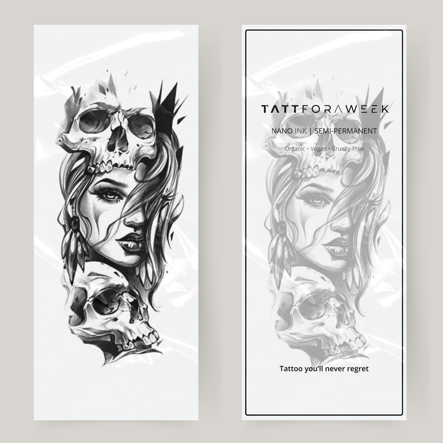 Großes Fake-Tattoo Frau & Totenköpfe