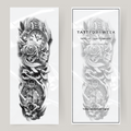 Falska tatueringsärmar rosor, dödskallar & klockor